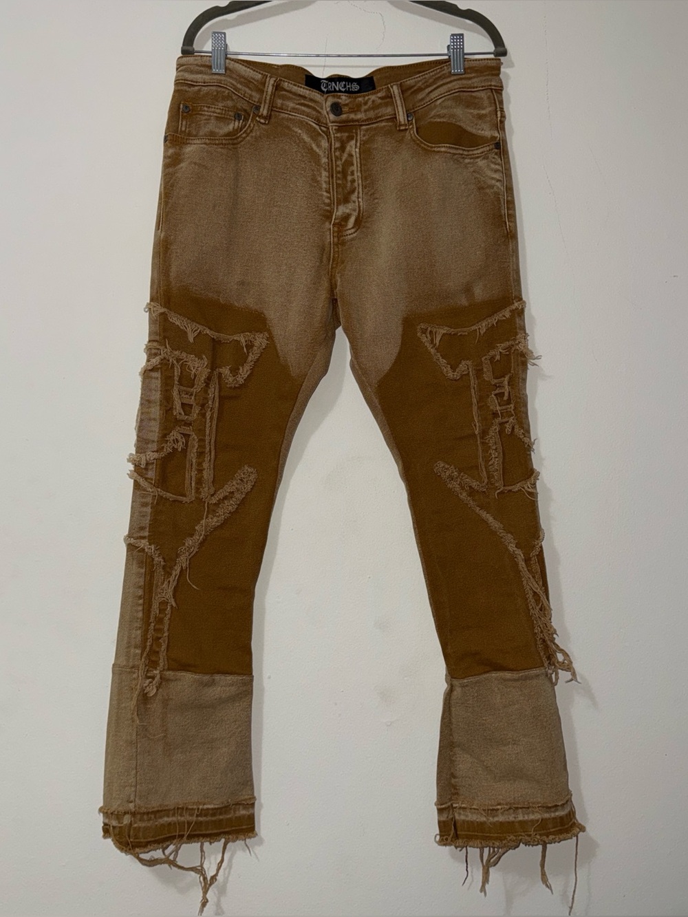 Men’s Brown Distressed Cargo-Style Jeans